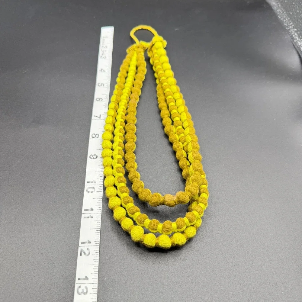 Green Ombre Tone Fabric Bead Necklace Multi Strand Knotted Statement Jewelry